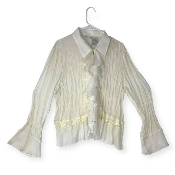 White stag 90s women's 16 18 xl white flutter collar peter pan vintage sheer lac - Picture 1 of 11
